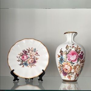 Floral Vase and Plate Set